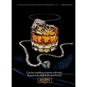 1982 Johnnie Walker Black Label Scotch Vintage Print Ad Diamond Necklace Photo